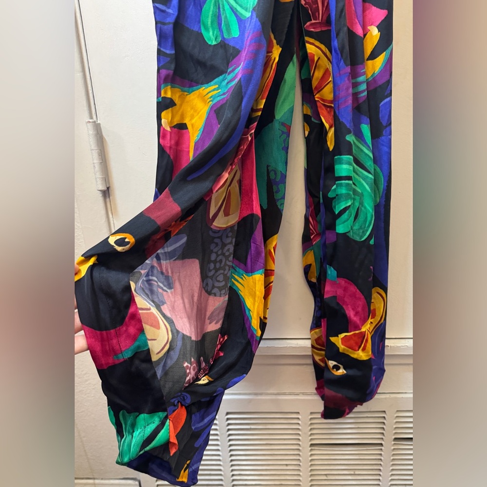 Farm Rio Mystic Jungle Fruit Tropical Boho Faux Wrap Black Jumpsuit Size Small - Picture 12 of 17